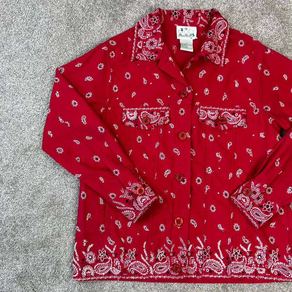 The Quacker Factory Paisley Western Jacket Red Beaded Bedazzled Bandana (Sz S) - Picture 9 of 16